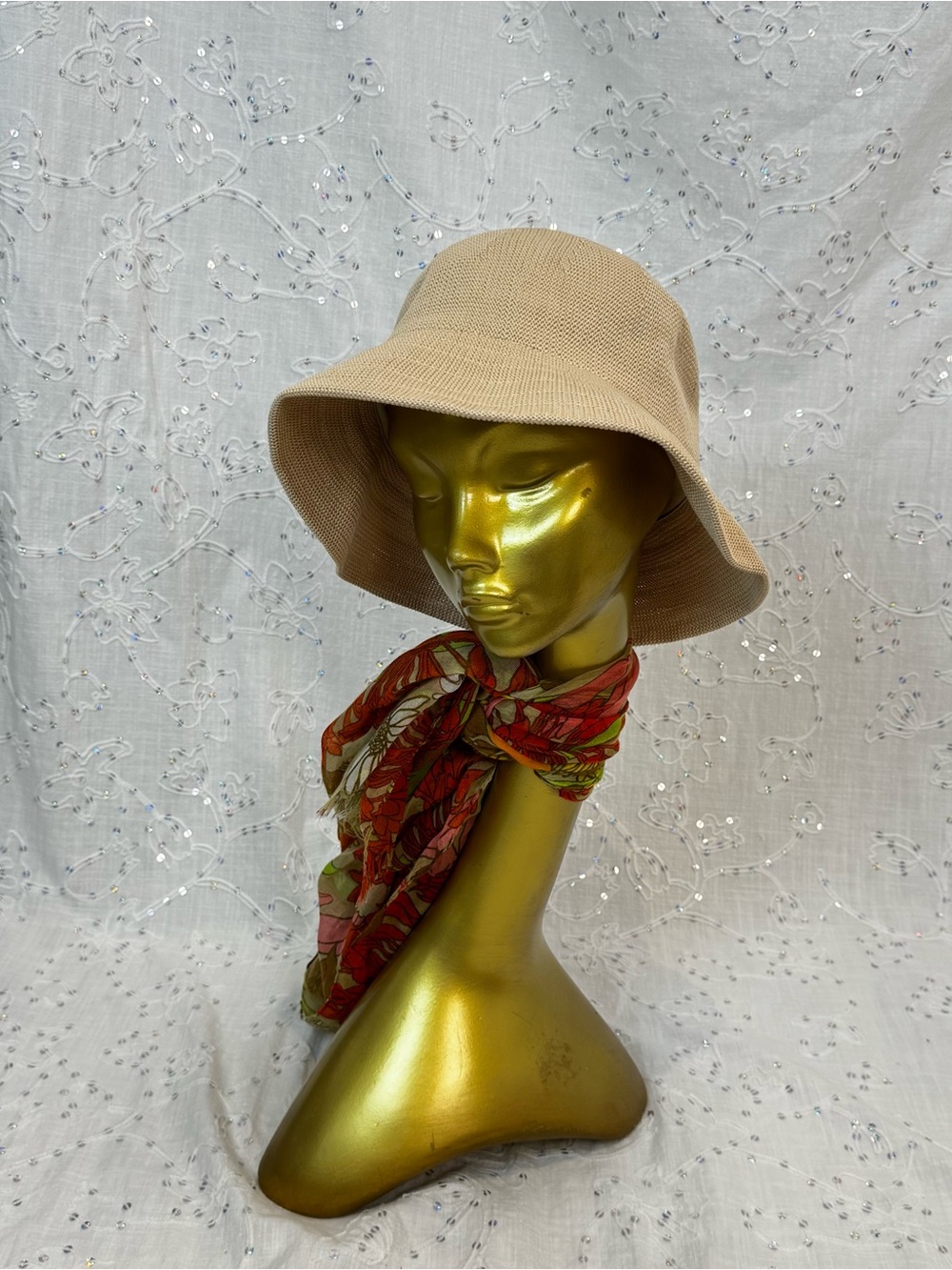Parkhurst Woven Wide Brim Bucket Hat Beige Adjustable Sun Hat